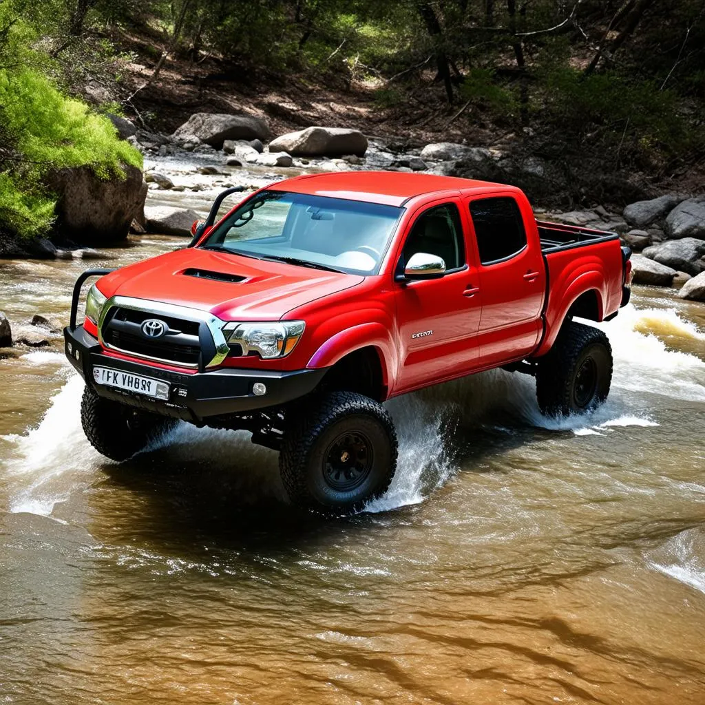 Toyota Tacoma driving through a stream